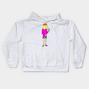 Cartoon Woman Drinking Wine Christmas Kids Hoodie